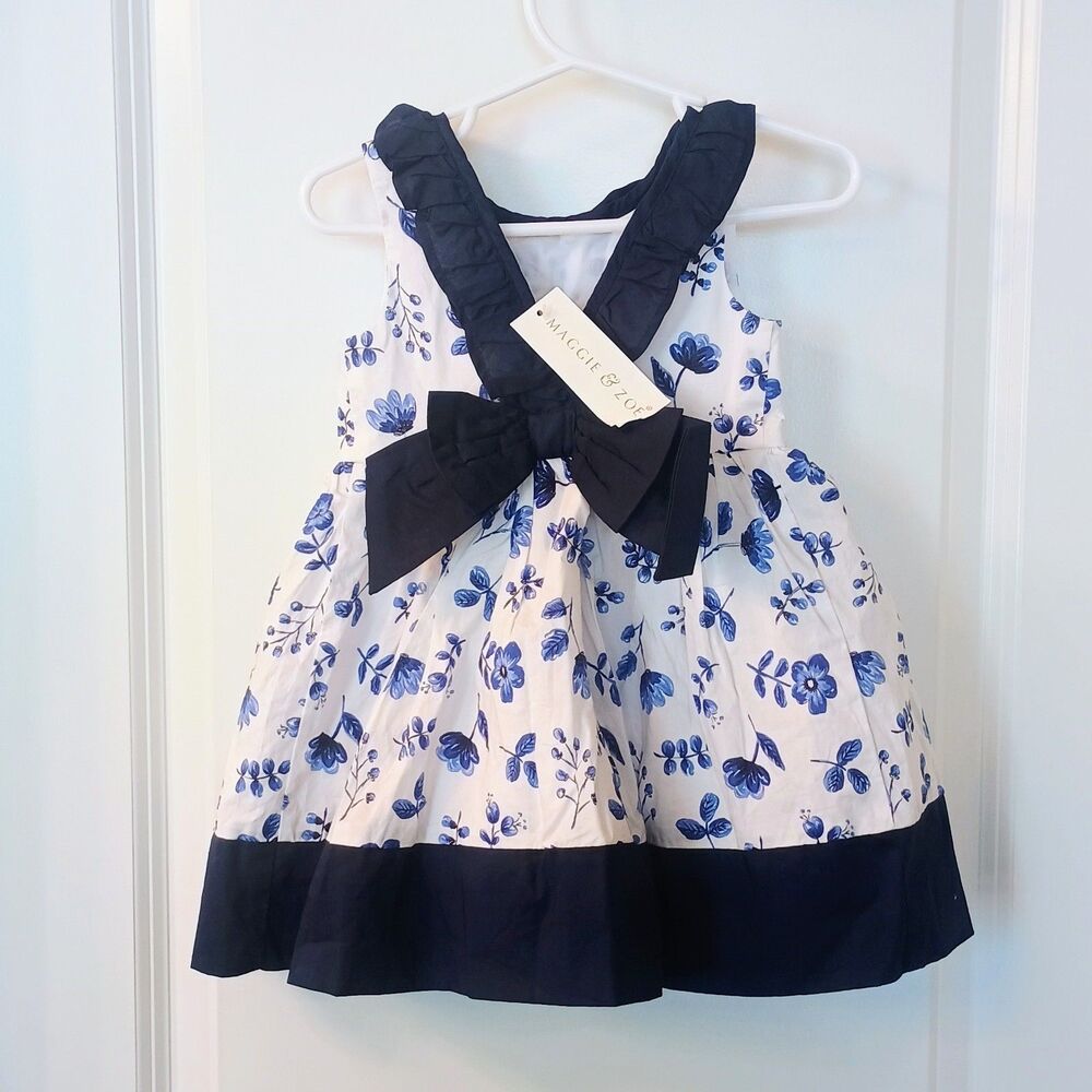 Maggie & Zoe Girls Blue White Floral Dress, 18M, New with Tags
